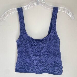 By Anthropologie Indigo Floral Textured Crop Tank Stretchy Brami